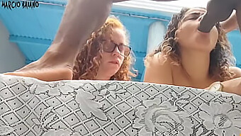 Outdoor Threesome With Natural Tits And Ass Licking